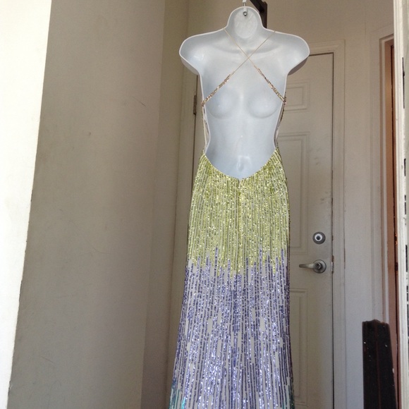 Sherri Hill Cream Silk Multi-Color Sequin Gown - Picture 6 of 7